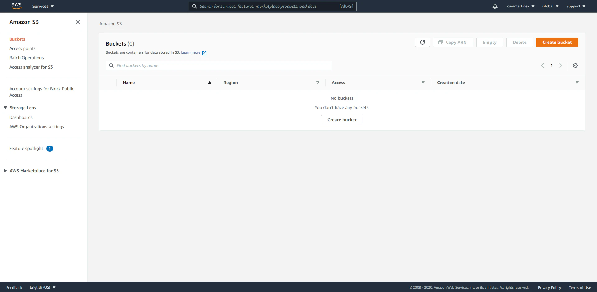 screenshot of Amazon S3